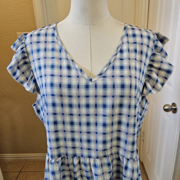SHEIN Blue Plaid Ruffle Mini Dress Size Size XL - Picture 2 of 10